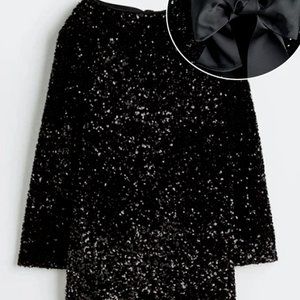 Shining Sequin Hollow Out Bowknot Mini Dress Women Long Sleeve Slim Black